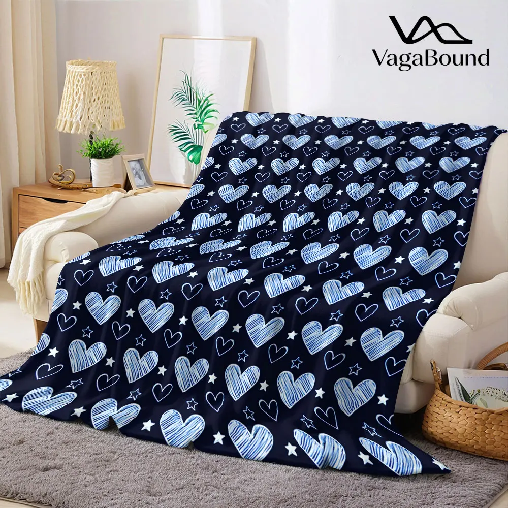 navy blue heart star sketch Flannel Blanket Warm Soft Halloween Christmas Decorative Couch Warm Cozy All-Season Gift