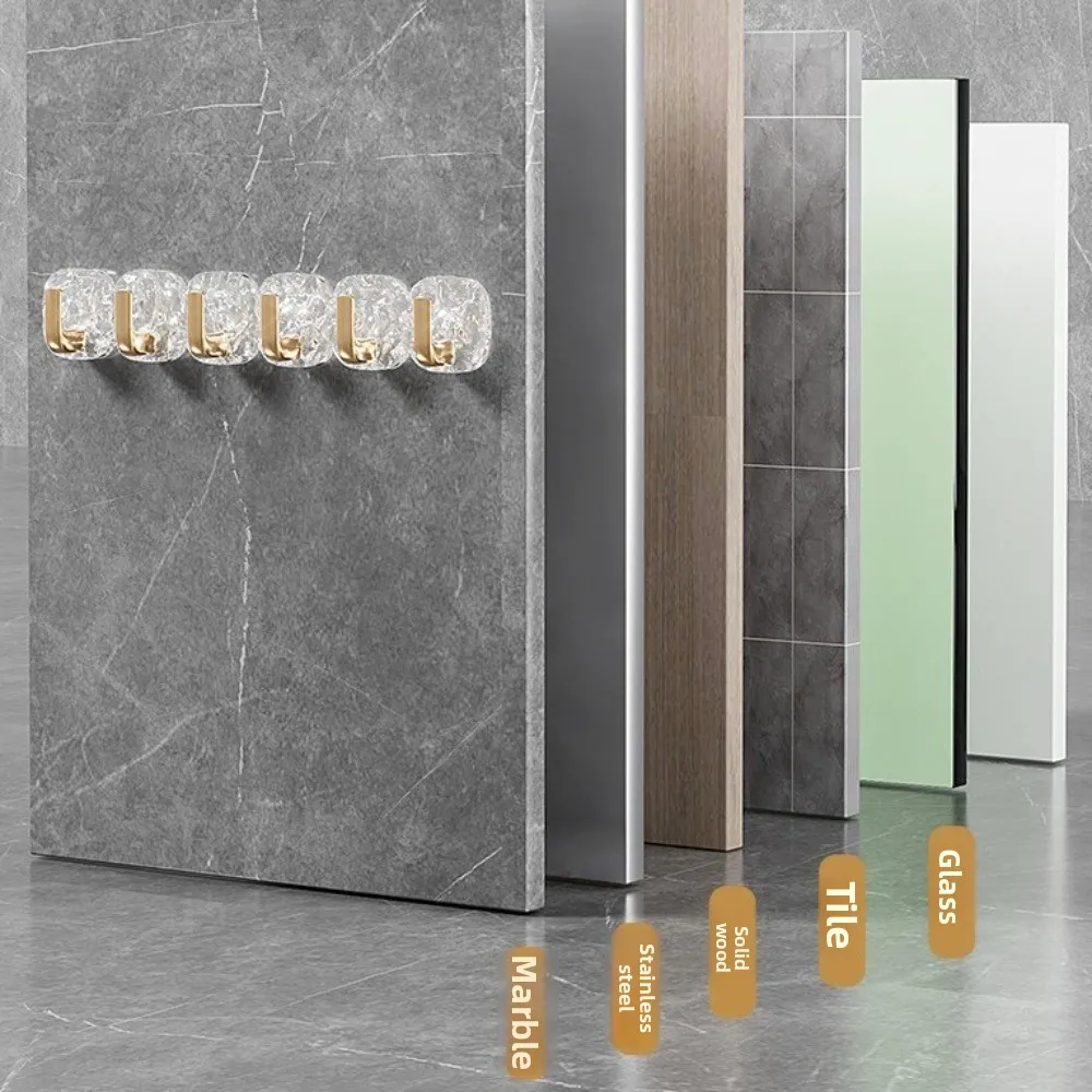 

2PCS Self Adhesive Bathroom Hooks Punch-free Waterproof Key Bag Hooks Light Luxury Wall Mounted Kitchen Storage Hook