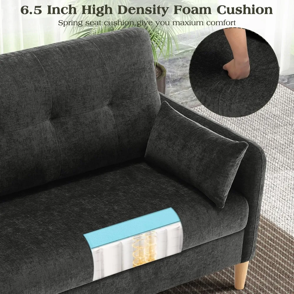 sofá de loveseat de tecido de chenille confortável com almofadas removíveis e almofadas para espaços pequenos da sala