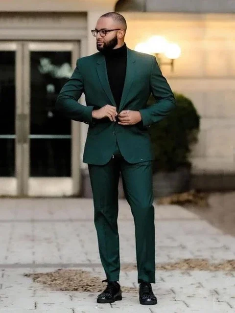 Wedding Bridegroom Dark Green Two Buttons Costume Homme Slim Fit Men Suits Masculino Terno Tuxedo Groom Prom Blazer 2 Pieces