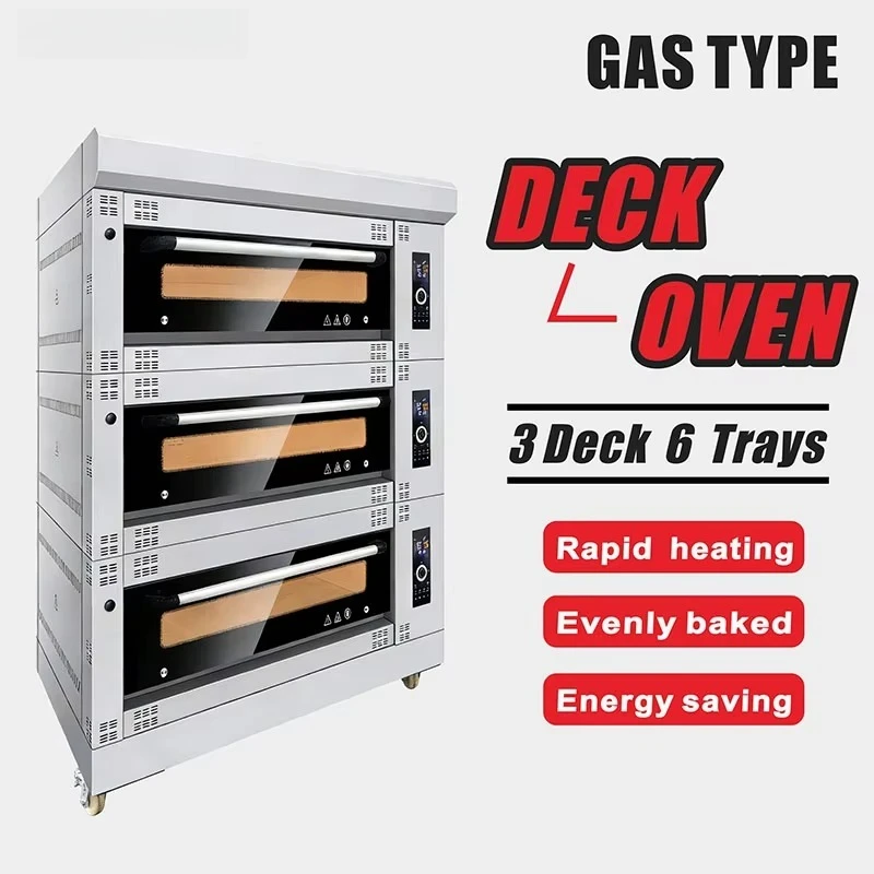 Baking Machine Bakery Equipment 3 Deck 6 Trays Electric Gas Deck Oven for Bread Baking in Restaurants Food Shops