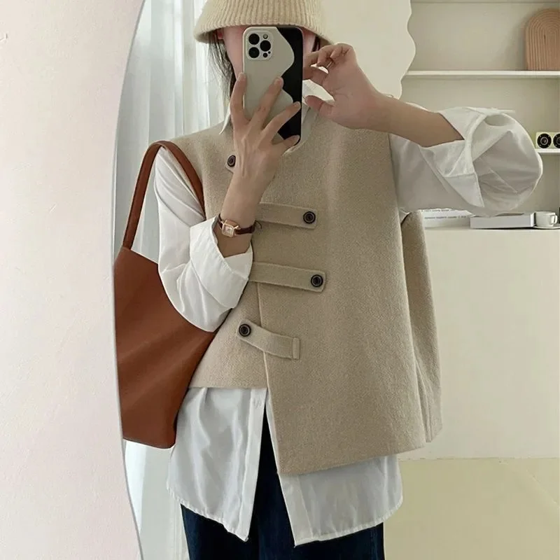 Women Round Neck Waistcoat Cardigan Ladies Elegant Casual Vest Outwear 2026 New Autumn Winter Female Irregular Sleeveless Coat