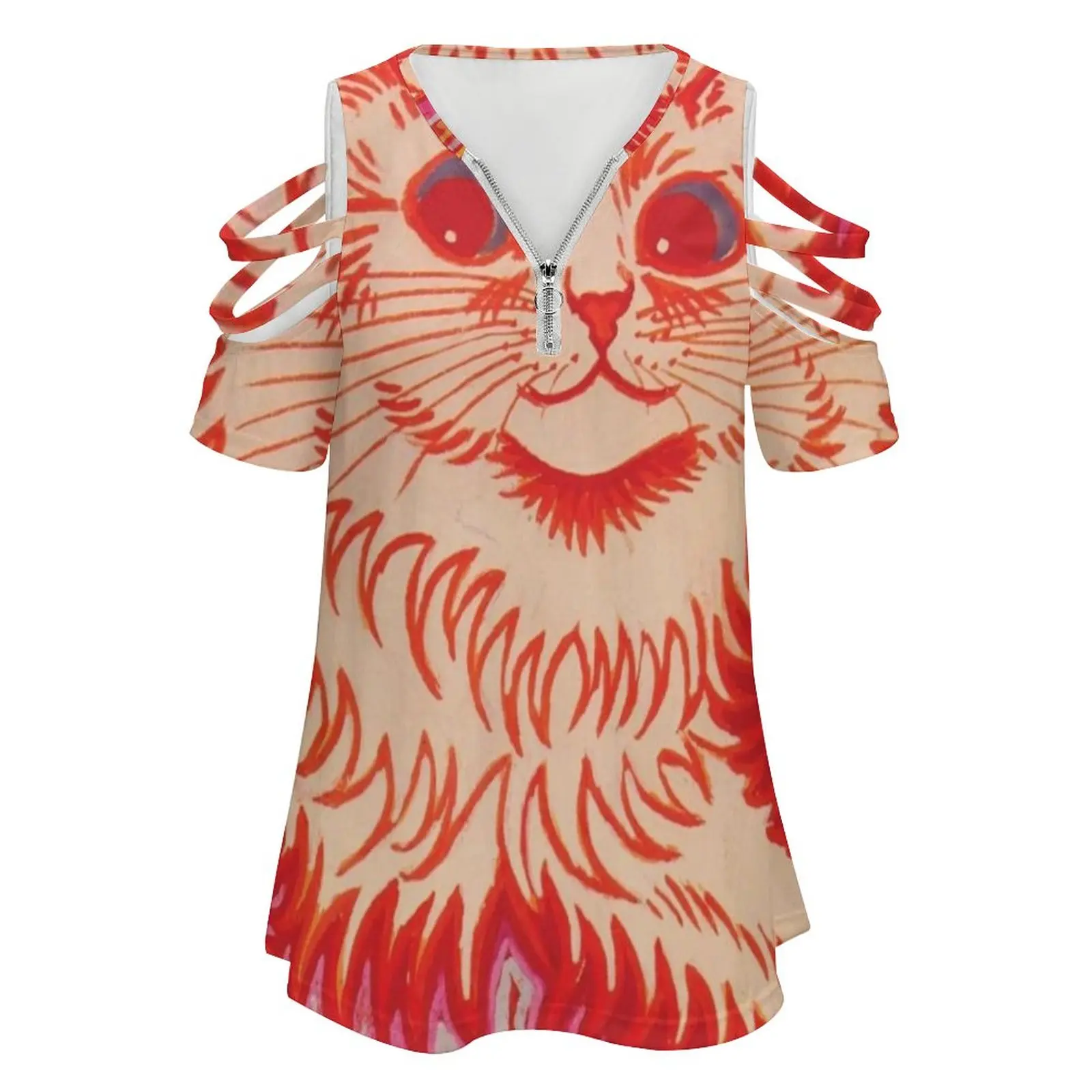 Louis Wain Orange Psychadelic Cat Women Zipper Various styles Printed T Shirts Tops Full Print T-Shirt Cat Cats Kittah Kittahs