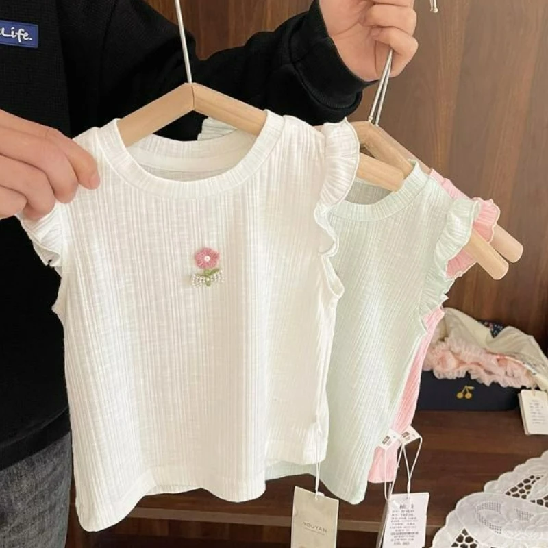Infant Rib-Knit Tank Top Summer Bamboo-Cotton Blend Vest Breathable Cooling Outfit Girls T-shirt