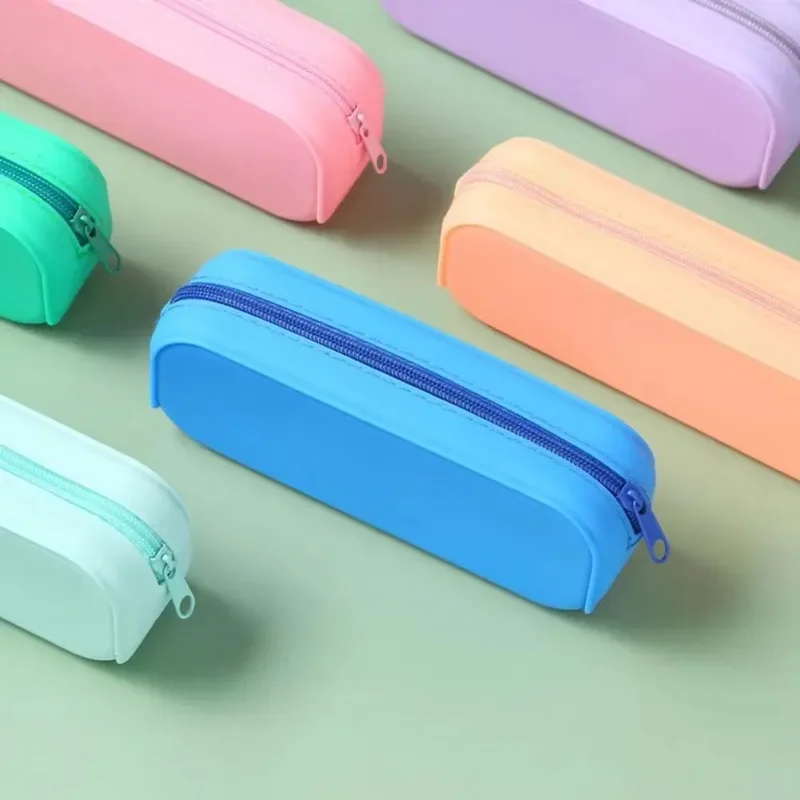 Creative Macaron Color Silicone Pen Case Student Pencil Case Pencil Case Multi-functional Large Capacity Pen