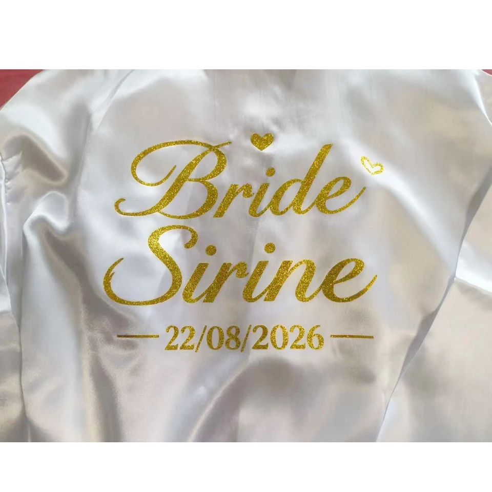 Custom Name Bride Robe Satin Feather Bridesmaid Robes Personalized Wedding Morning Gown Bachelorette Party Bathrobe