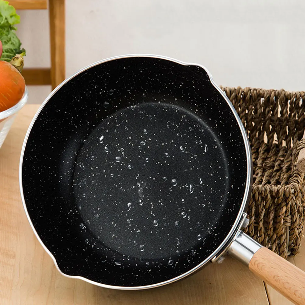 

Non Stick Frying Pan Medical Stone Coating Wooden Handle Flat Bottom Quick Heat Conduction Cooking Pot For Omelette Milk
