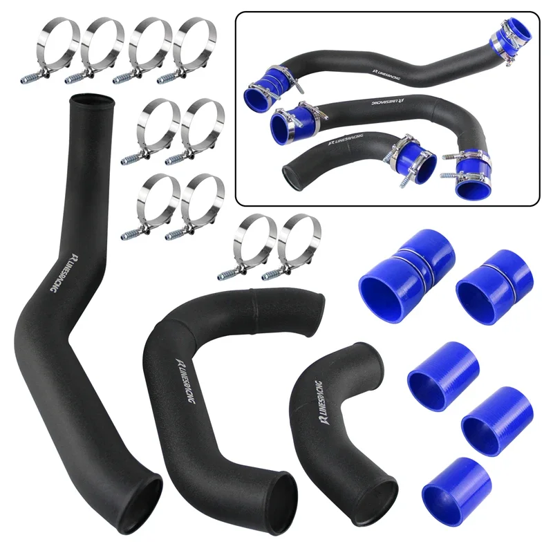 

Black wrinkle Aluminum Pipe&Boot Clamps Kit Hot &Cold Side For Ford F250 F350 F450 F550 08-10 6.4L V8 Engine Black/Blue/Red