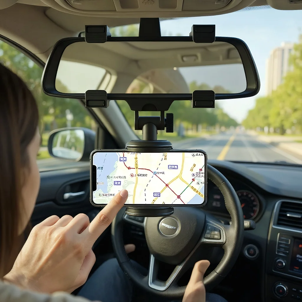 

​​2025 Car Phone Holder - Rearview Mirror Mount Bracket with Foldable Adjustable Clip for GPS Navigation​​