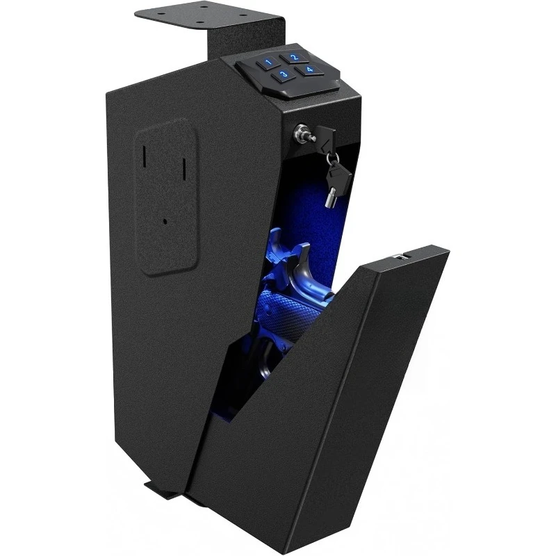 

Mounted Gun Safe,California DOJ Certified Handgun Safe, Auto Open Lid Smart Pistol Safe with Biometric Fingerprint or Keypa
