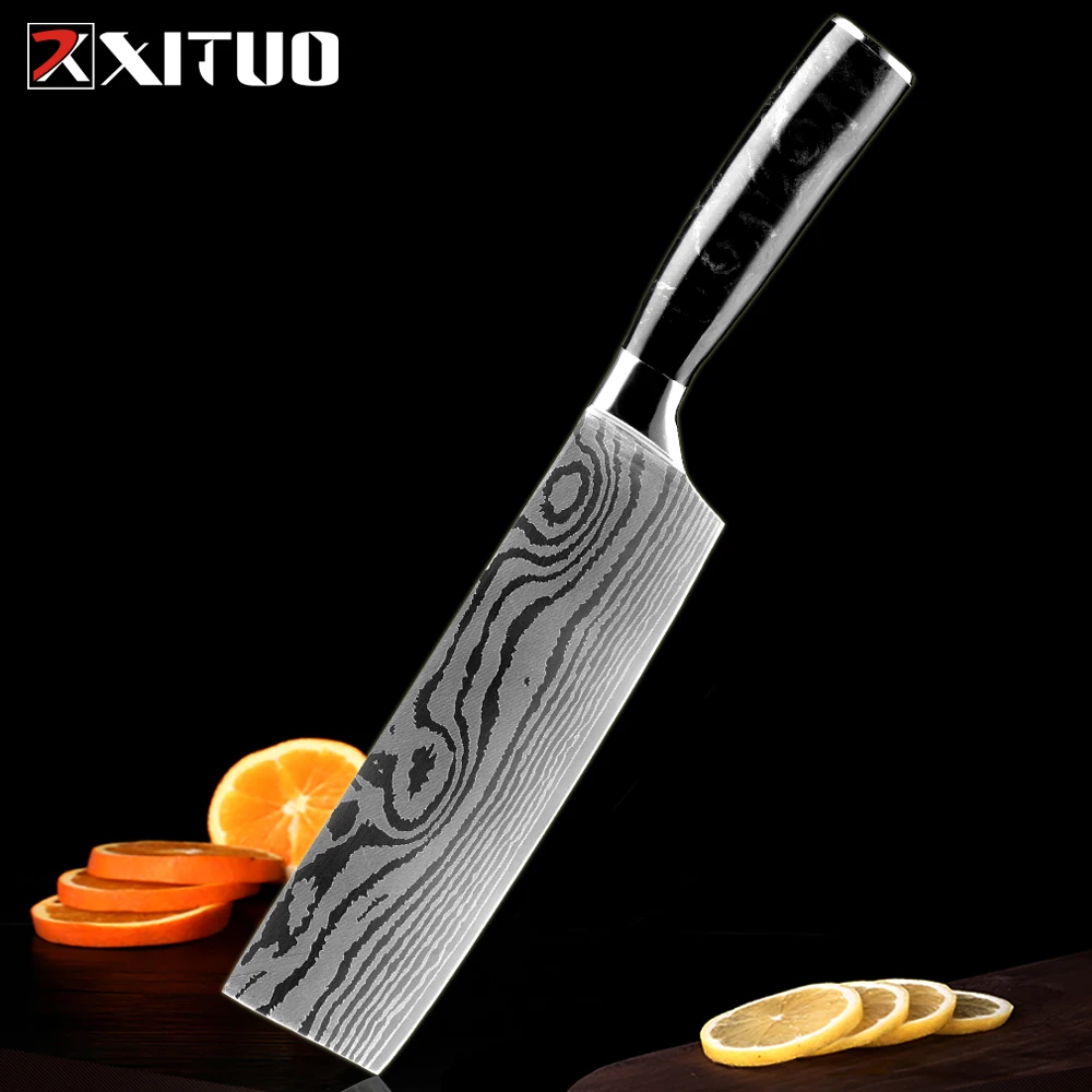 

XITUO Professional Nakiri Knife 7" Sharp Chopping Knife for Vegetables and All-Purpose Chef Knife Manual Japanese Kitchen Knife