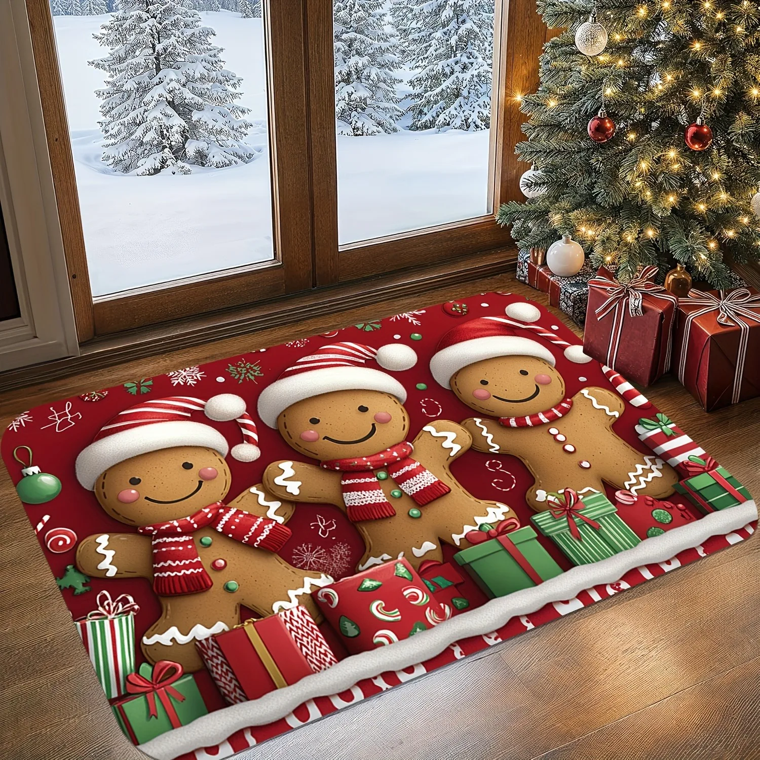 Winter Holiday Door Mat Xmas Gnome Mug Gift Snowflake Snow‑trim Print For Front Entrance Indoor Home Decoration Floor Carpet