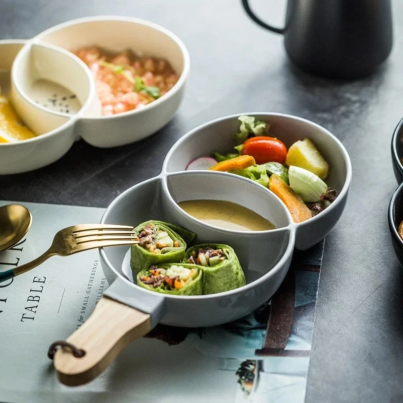 LingAo-Ceramic Divided Plate, Nordic Tableware, Household Plate, Sushi Snack, Breakfast Plates, Dishes