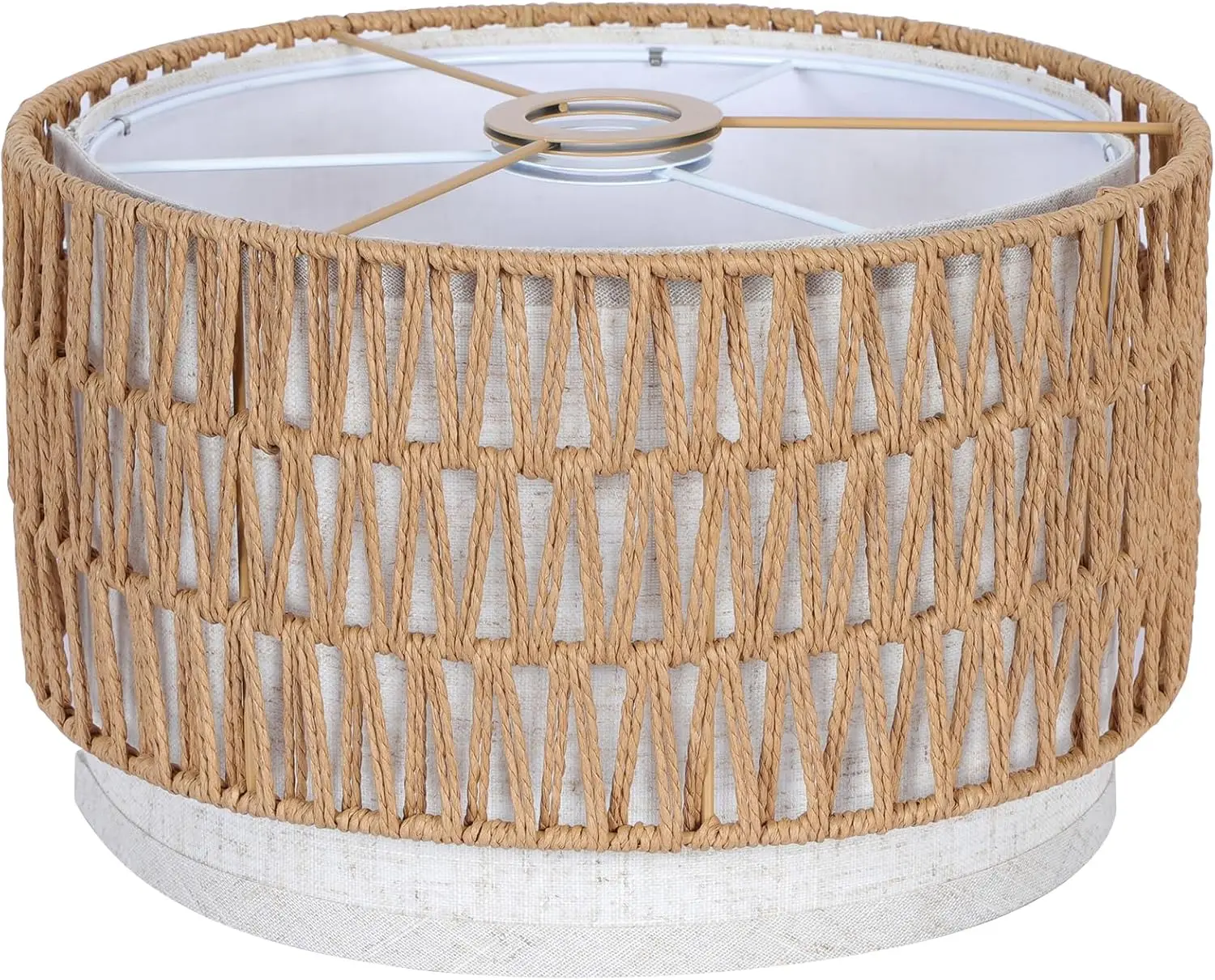

Boho Rattan Beige Lamp Shades for Floor Lamps, 12.5" Top x12.5" Bottom x 7.5" High, Easy Assembly Rattan & Linen Double