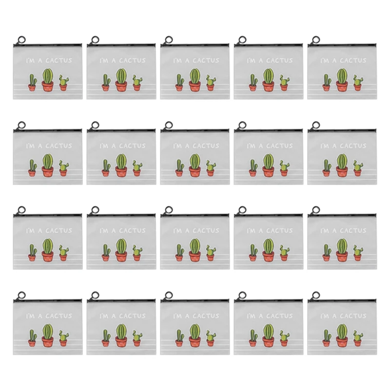 Schattige Verse En Transparante Matte Cactus Opbergtas Met Grote Capaciteit Student Briefpapier Etui-Transparant