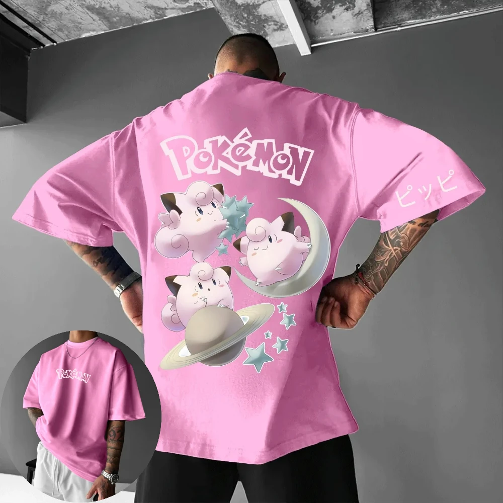 Pokémon Herren- und Damen-T-Shirt Clefairy Clefable Anime-T-Shirt Sommer und Frühling Kurzarm-Luxus-Eltern-Kind-Outfits für Jungen