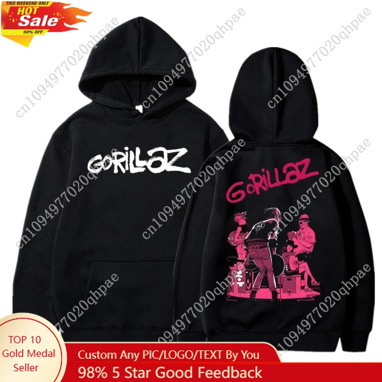 

The Autumn and Winter Pullovers Long Sleeve Loose Soft Sweatshirt Streetwear Coat Gorillaz Printing Women and Men Hoode