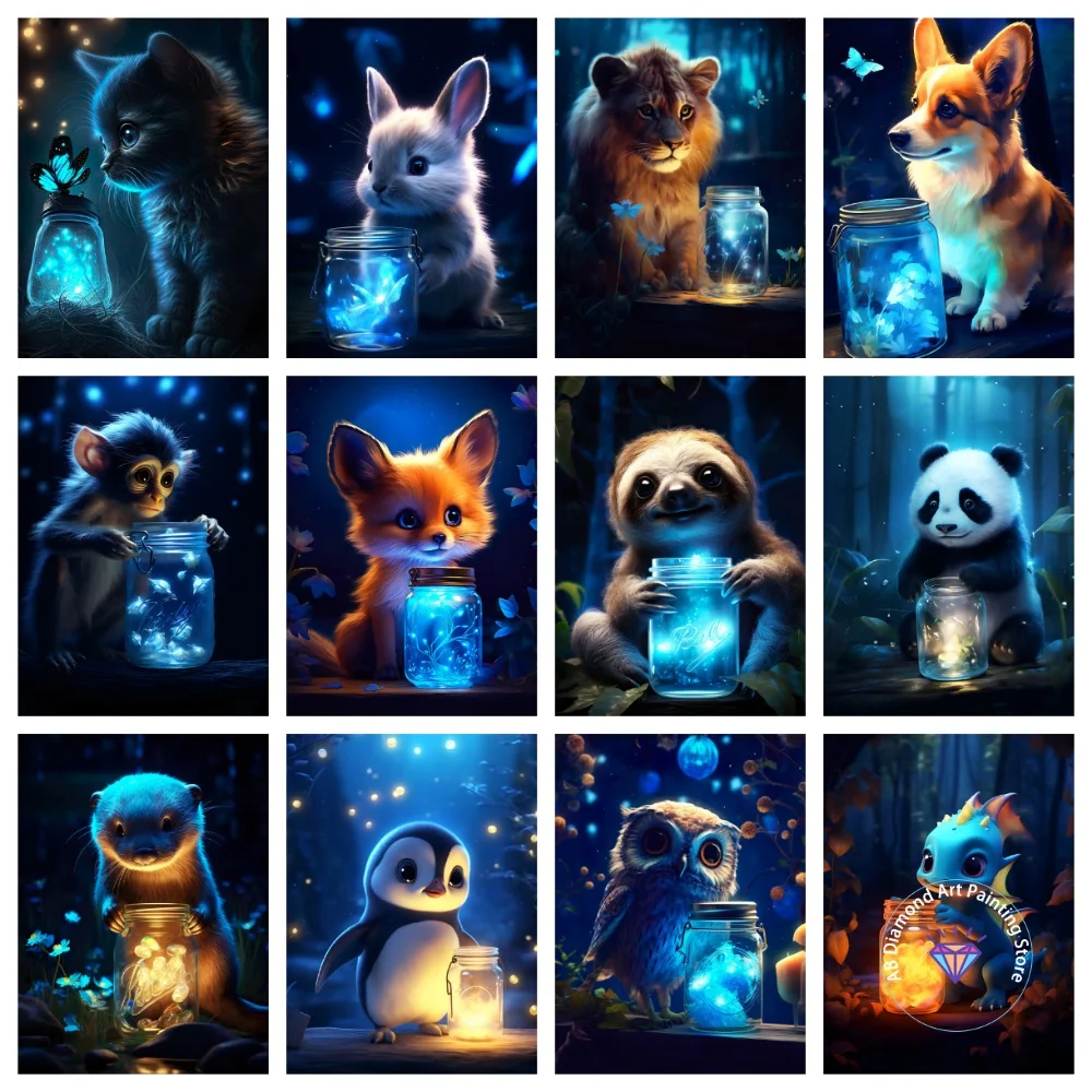 

Blue Fluorescent Lion Dog Monkey Tiger AB Diamond Painting Kit Square Round Diamond 5D DIY Mosaic Handmade Art Gift Home Decor