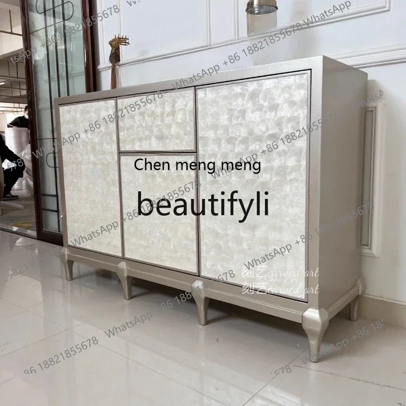 

G Light luxury cabinet French cream style solid wood color shell bucket cabinet Open door side cabinet