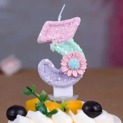 Velas de cumpleaños de flores rosas para niños, decoración de pastel de fiesta de primer cumpleaños para niña, regalo de número