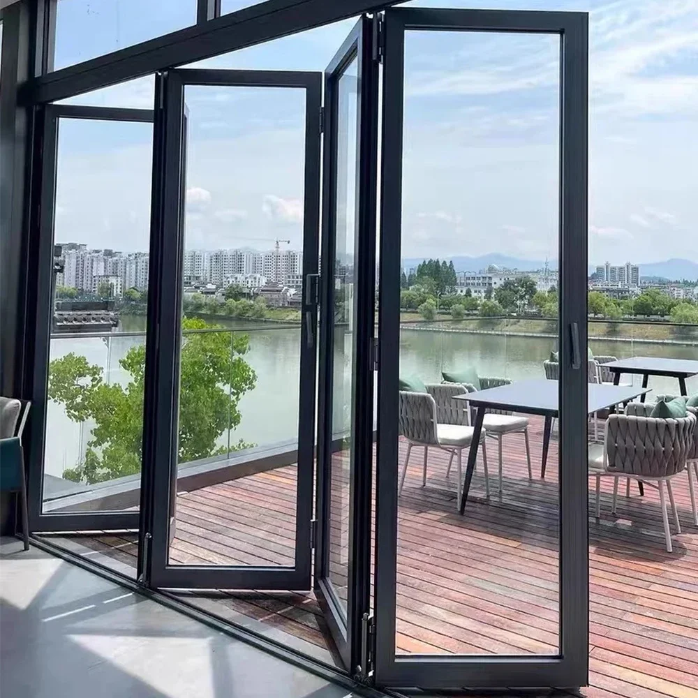 Sixinalu 4 Panel Folding Door 3x2.2M 6.4Sq Exterior Accordion Doors Aluminum Sliding Glass Garden Door Home Decor Customize