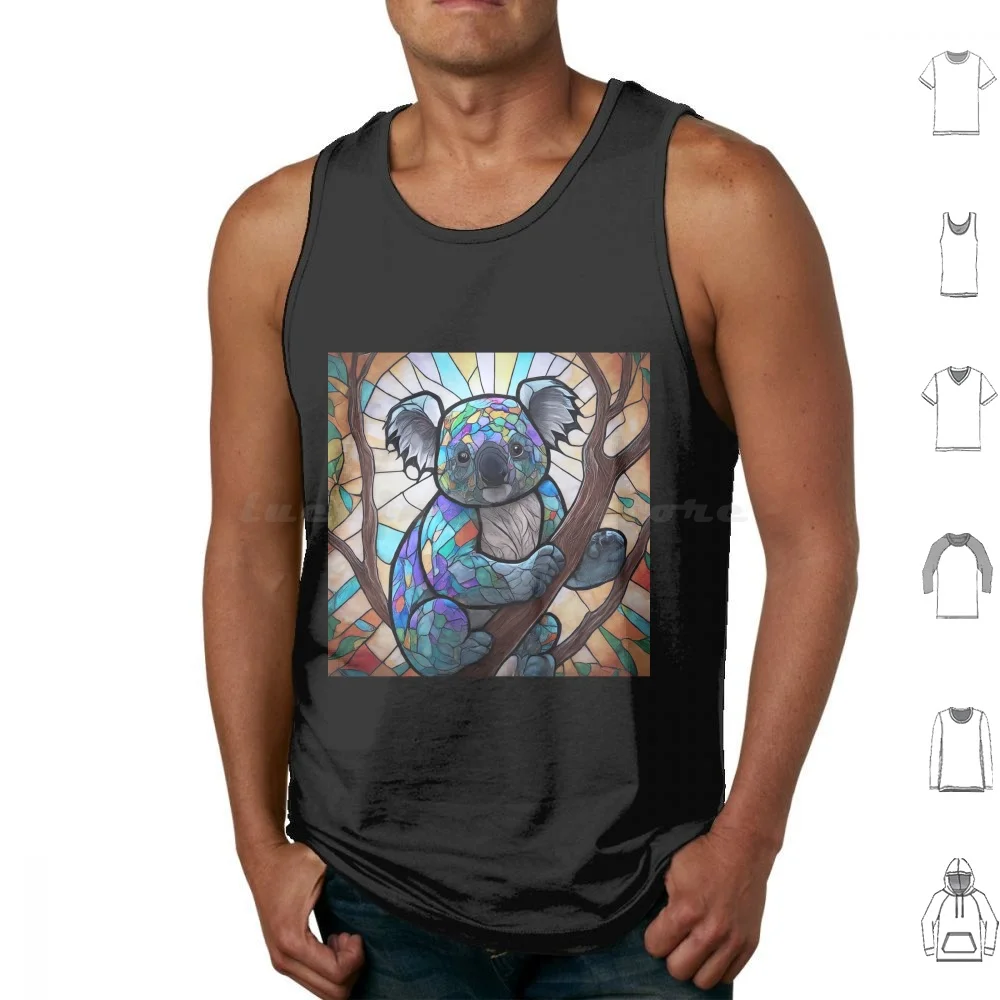 Sunny Snooze : A Stained Glass Koala Tank Tops Vest Sleeveless Stained Glass Koala Eucalyptus Tree Australia Wildlife