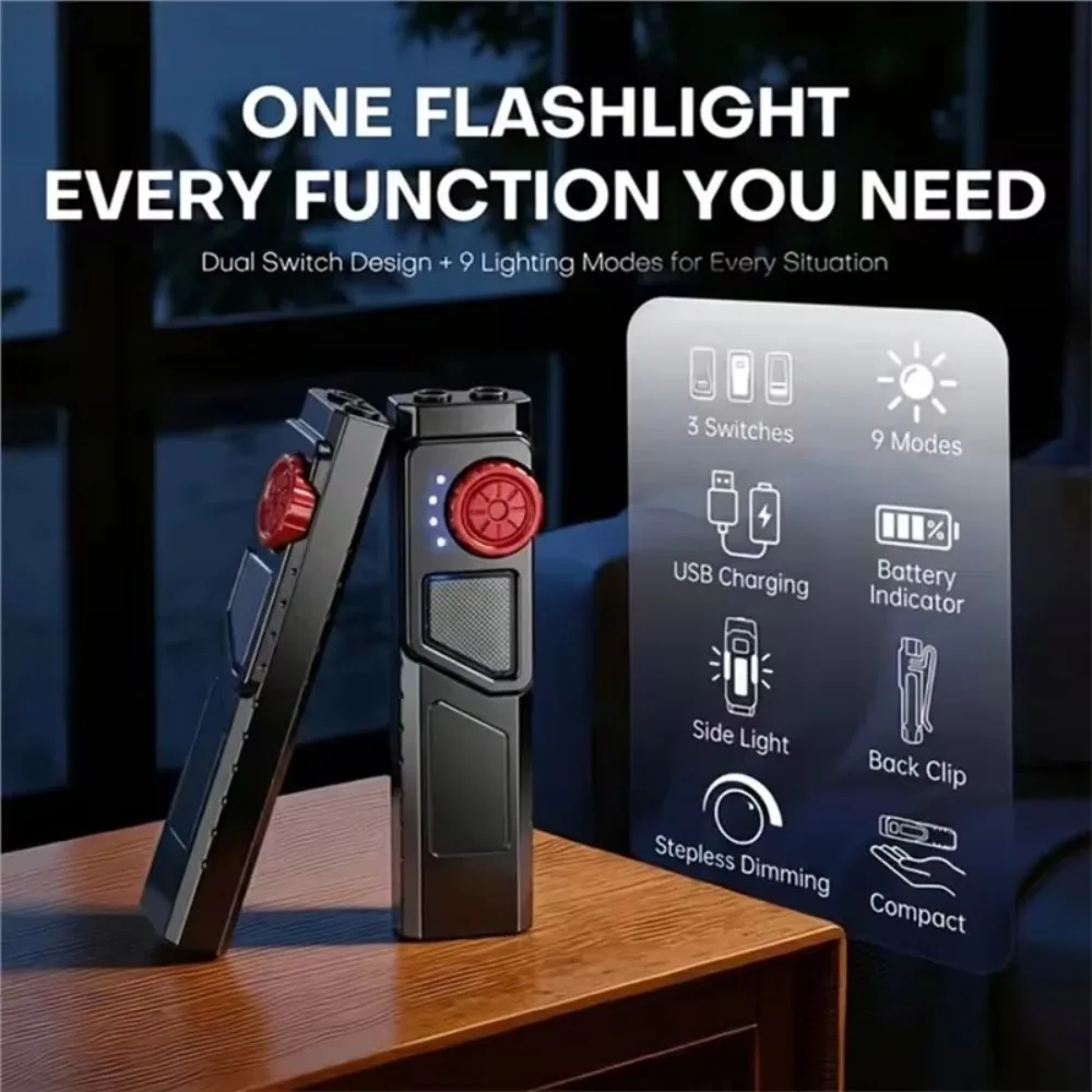 Rotary Adjustment Super Bright Flashlight Rechargeable LED Light with Back Clip Outdoor for Work Emergency Warning Lamp