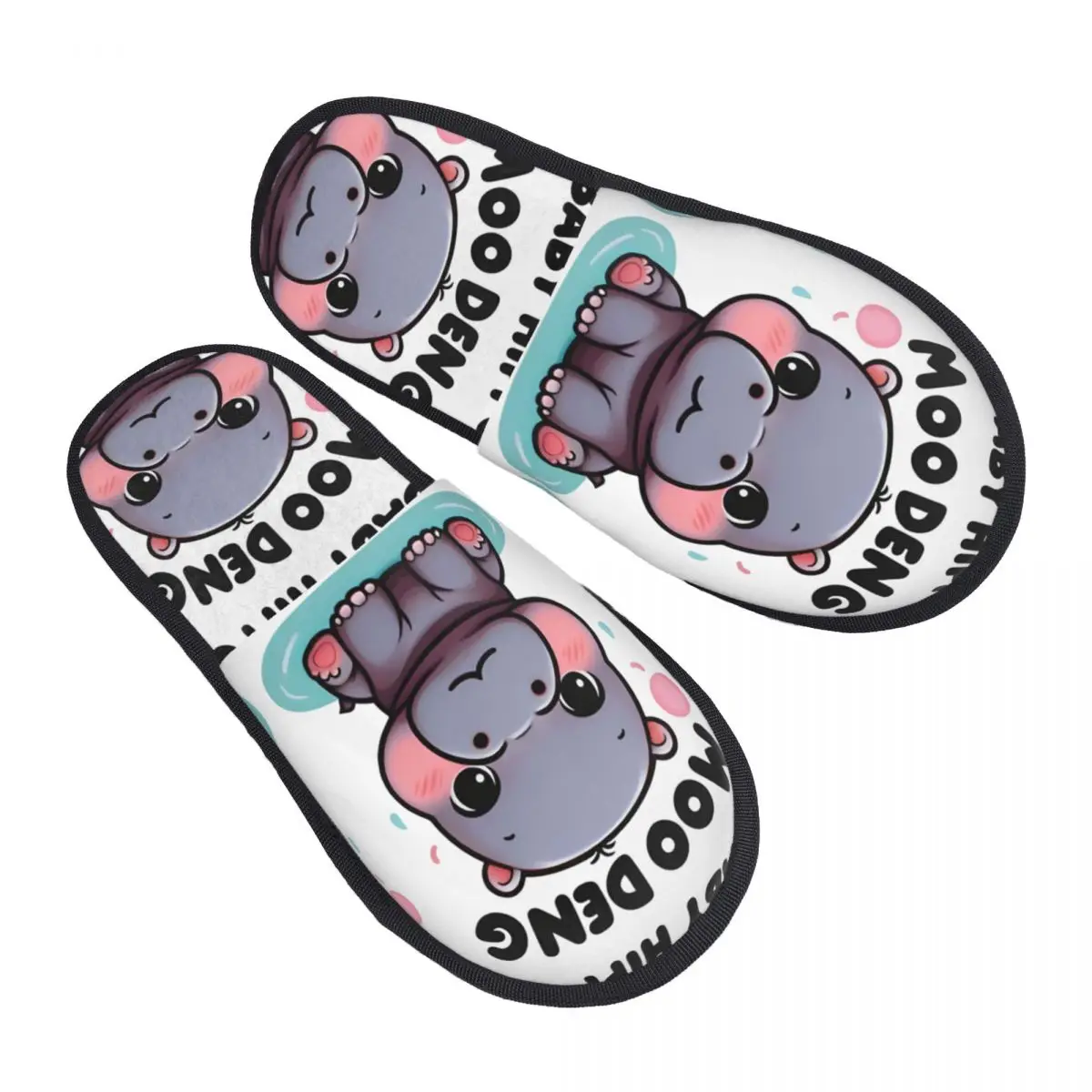 Moo Deng Baby Hippo House Slippers Bedroom Soft Memory Foam Slides Non Slip