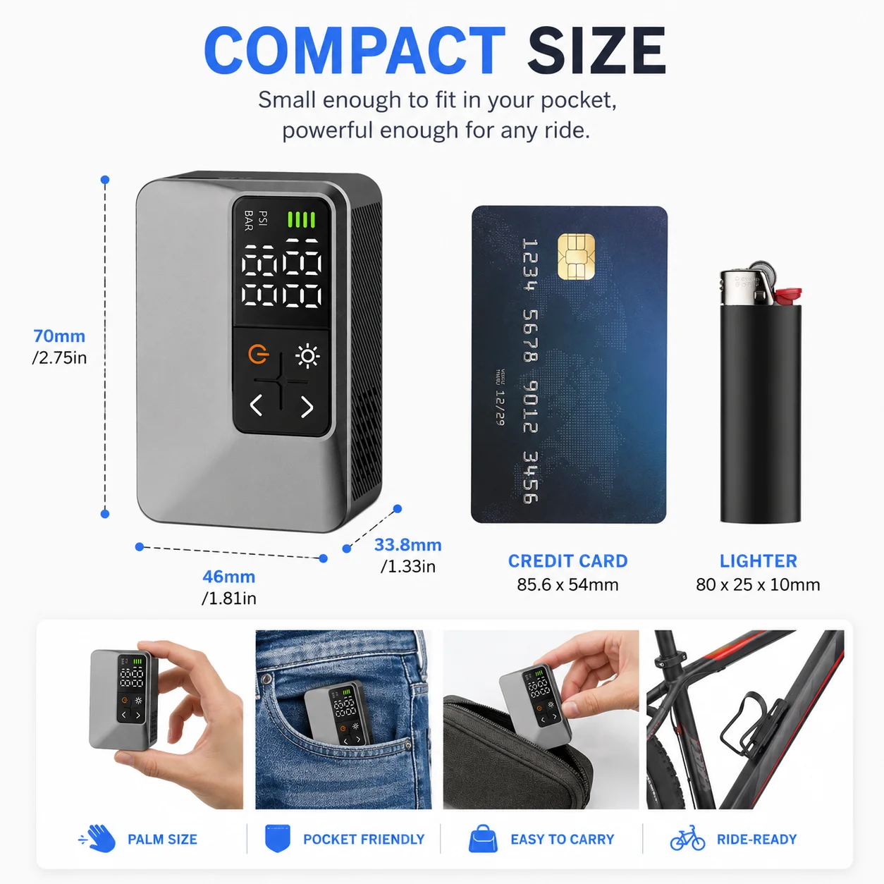 LFLIUN Mini Electric Bike&motorcycle Pump Portable Compact Battery-Powered Cycling Basketball Tire Inflator for Bicycles 1300mAh