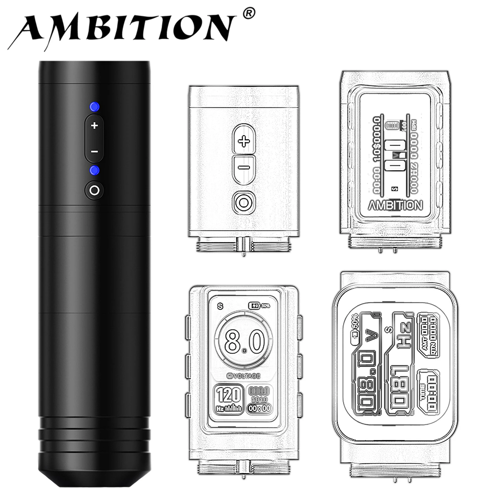

Ambition Ninja Wireless Tattoo Machine Stroke 4.0+4.0mm Professional Coreless Motor Tattoo Pen 2400mAh High Capacity Battery Pen