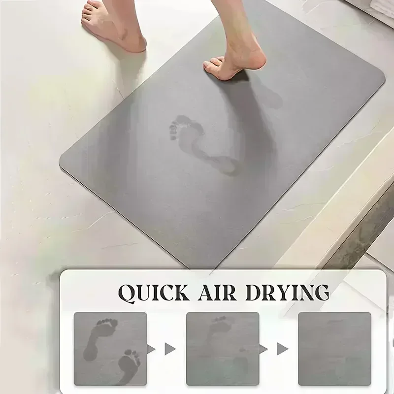 Square Water Absorbent Bath Floor Rug, Diatom Mud Bathroom Mat with Non-Slip Rubber Base for Toilet