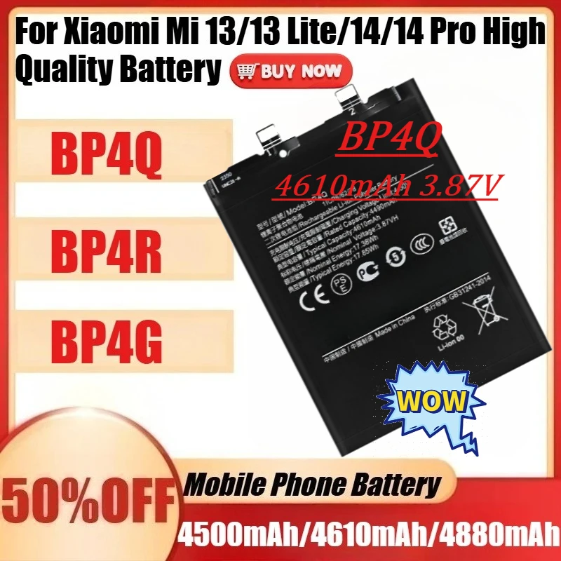 

Высококачественная новая батарея для Xiaomi Mi 13/13 Lite/14/14 Pro, модели BP4G, BP4E, BP4Q, BP4R, емкостью 4500 мАч, 4610 мАч, 4880 мАч