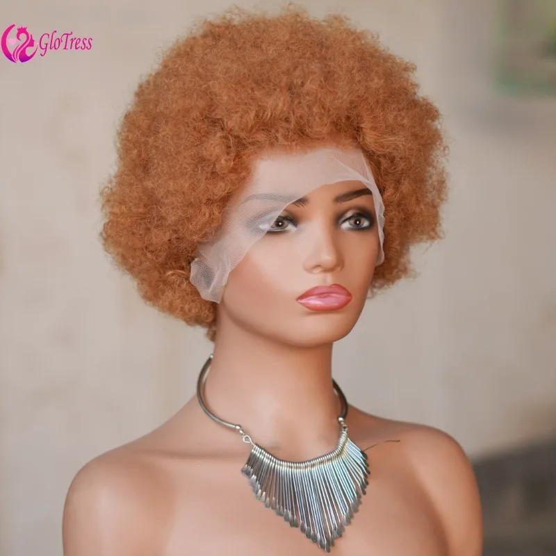 Hochwertige 8 Zoll Afro Kinky Curly Pixie Brasilianische Echthaar-Perücke, 13x4 Frontal-Spitzenperücke, 250% Dichte – Detail 3