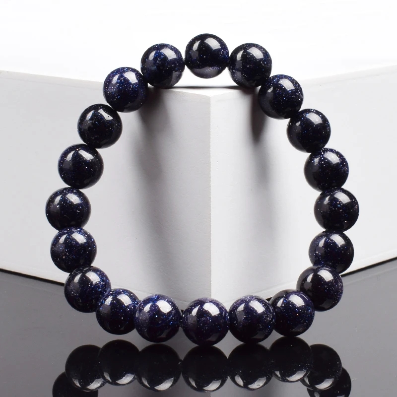 Blue Sandstone Beads Bracelet for Women Men Starry Sky Radiance Blue Sand Stone Elastic Rope Round Beaded Bracelets Jewellery