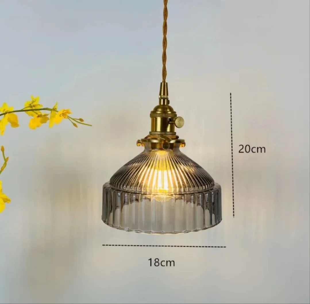 Nordic Retro Minimalist Style Personalized Brass Glass Chandelier Homestay Bar Counter Restaurant Bedside Striped Color Light