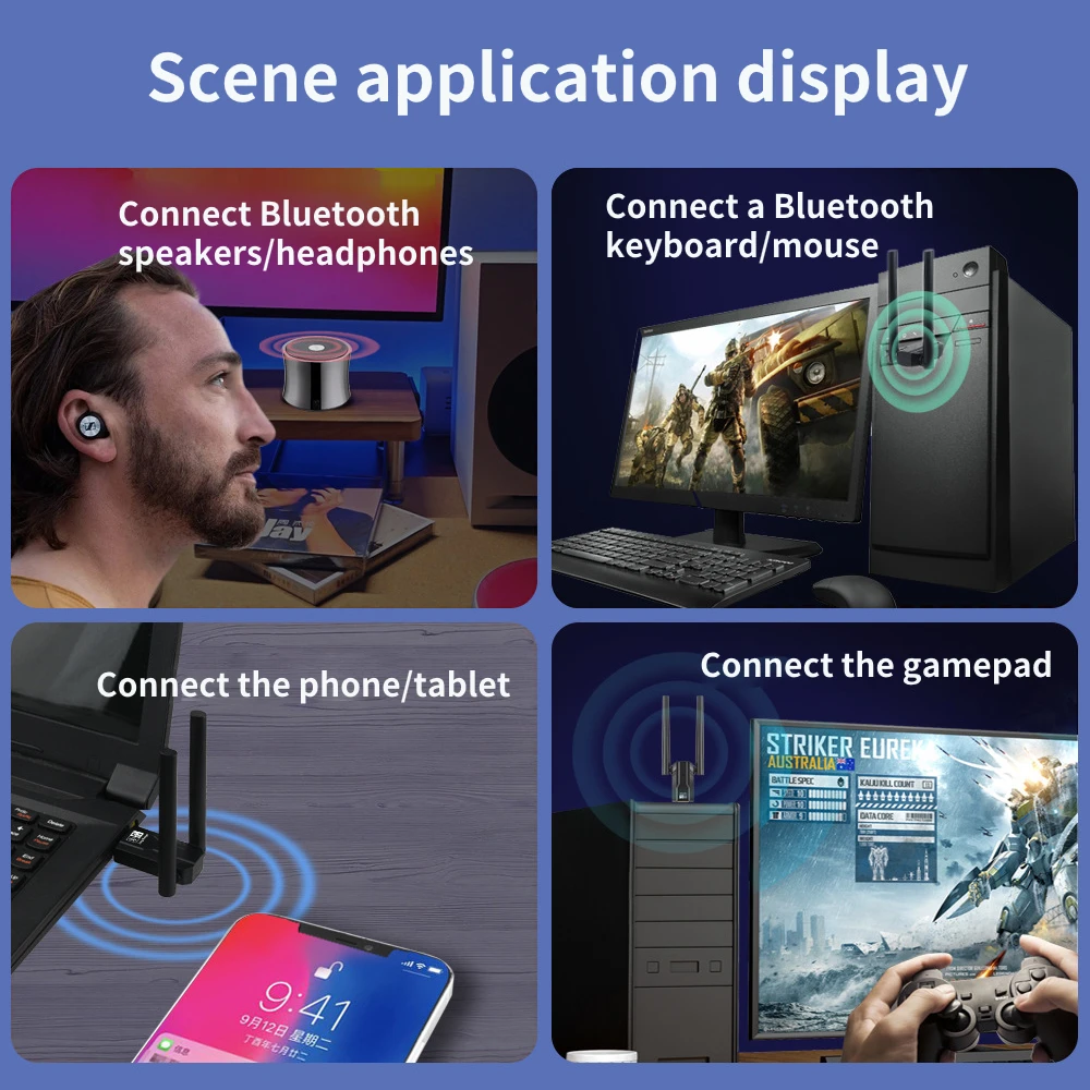 150m USB Bluetooth 5.4 Adapter 5.3 Dongle for PC Wireless Mouse Keyboard Music Audio Receiver Transmitter For Win8.1/10/11