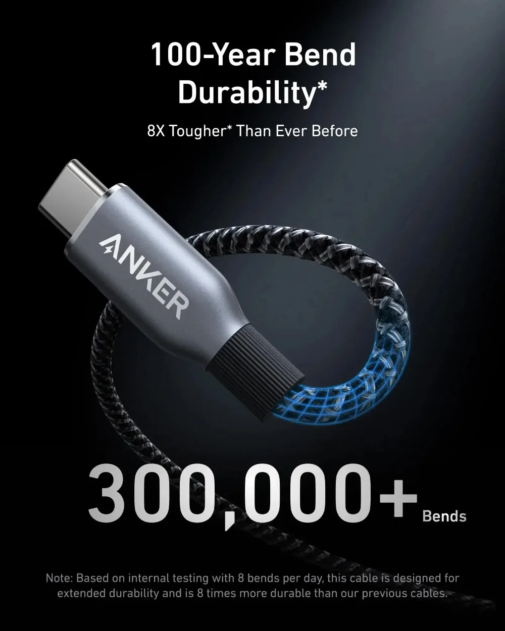Anker Prime A88E2 USB C to USB C Cable 240W 3ft Fast Charging Upcycled Braided Nylon 100-Year Bend Durability