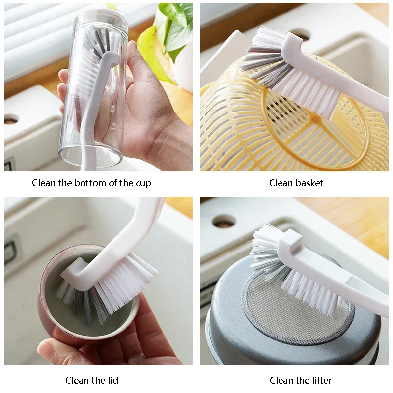 Japanese Style Sink Brush Cleaning Cup Brush with Long Handle Elbow Design Tail Hole Wall Hanging Crevice Cleaning Accessories