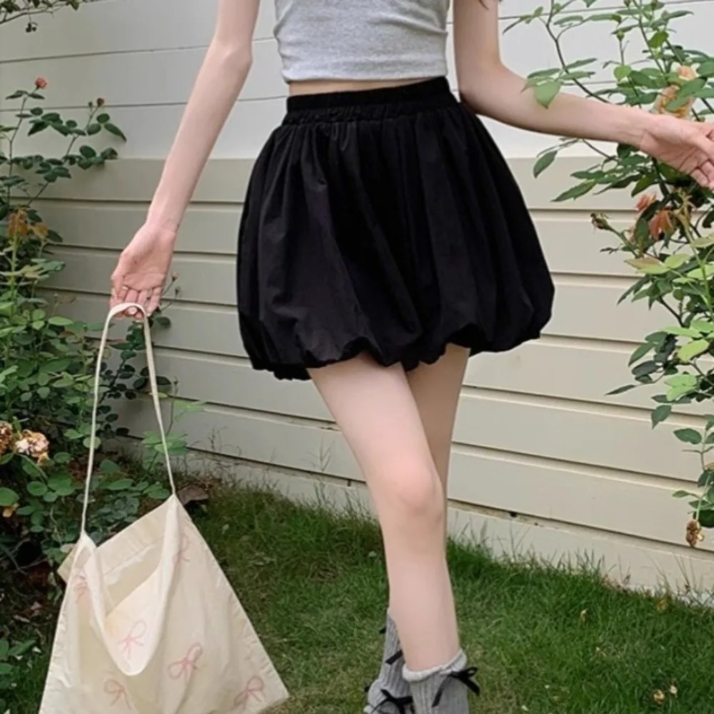 Fashion Elastic Waist Skort White Black Harajuku Fluffy Bloomer Shorts Balloon Skirt Daily Wear