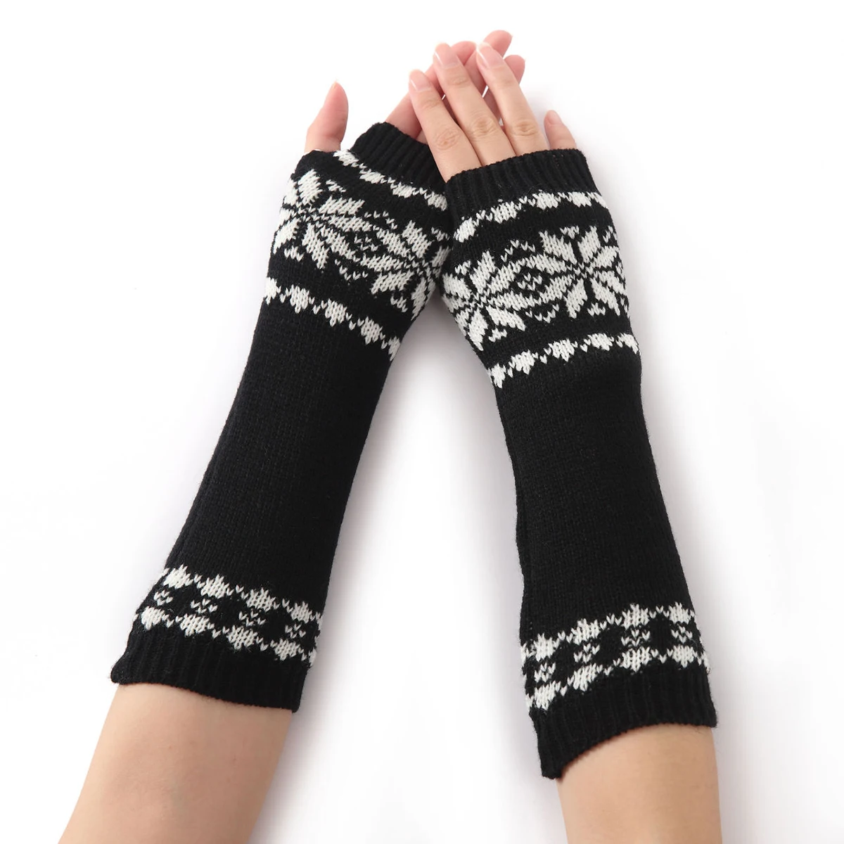 

Women Girl Arm Warmer Winter Autumn Fashion Arm Sleeve Men Snowflake Knitted Mitten Thumb Hole Fingerless Glove Wrist Warmer