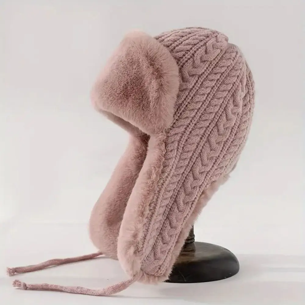 Casual Knitted Men Women Pilot Hat Windproof Fluffy Faux Fur Lei Feng Hat Extended Korean Ear Protection Cap Ladies