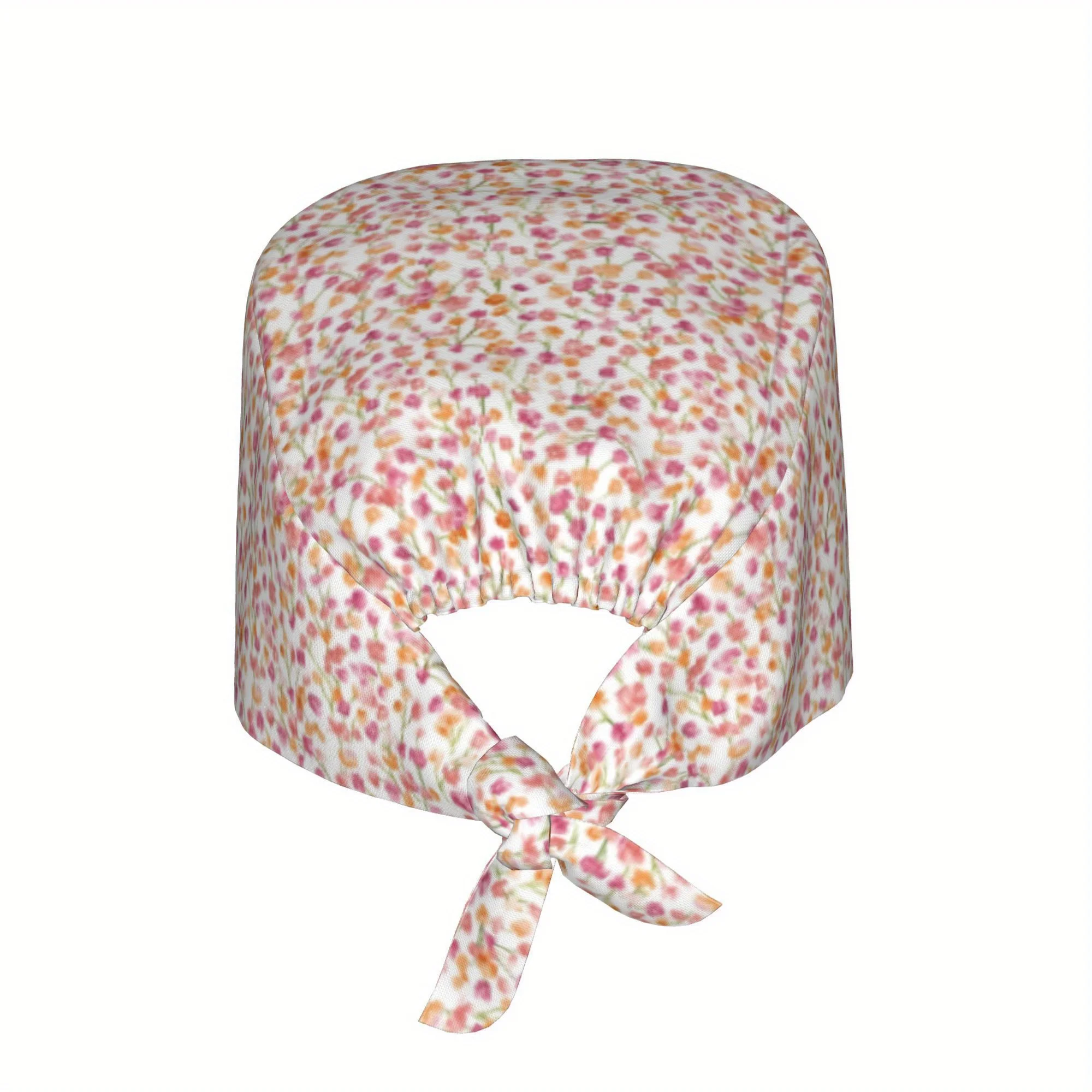 1pc Floral Flower Women's Stylish Printed Work Cap Lightweight Adjustable Skull Cap Tie-Back Nurse Hat Dustproof Chef Cooking