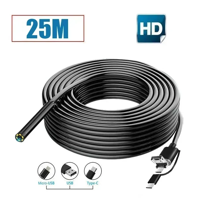 IP67 Waterproof Fishing Camera Type-C Endoscope with 8mm Telephoto Len for Android HD Video Inspection Cord Tube Borescope