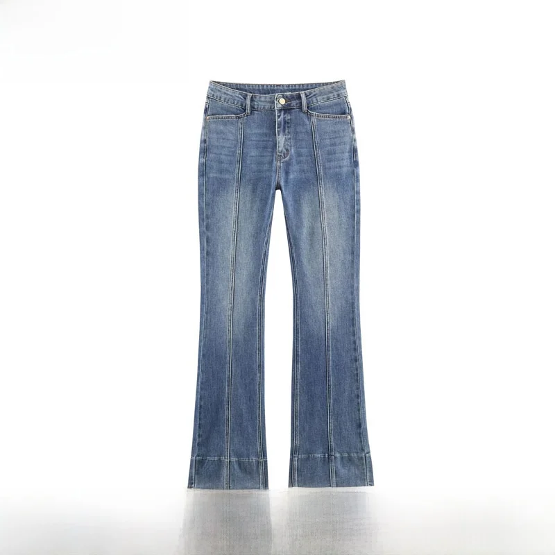 

Модные женские джинсы-клеш ZR Sle для осени и зимы, уличный стиль, с пуговицами на талии, из полиэфирного волокна