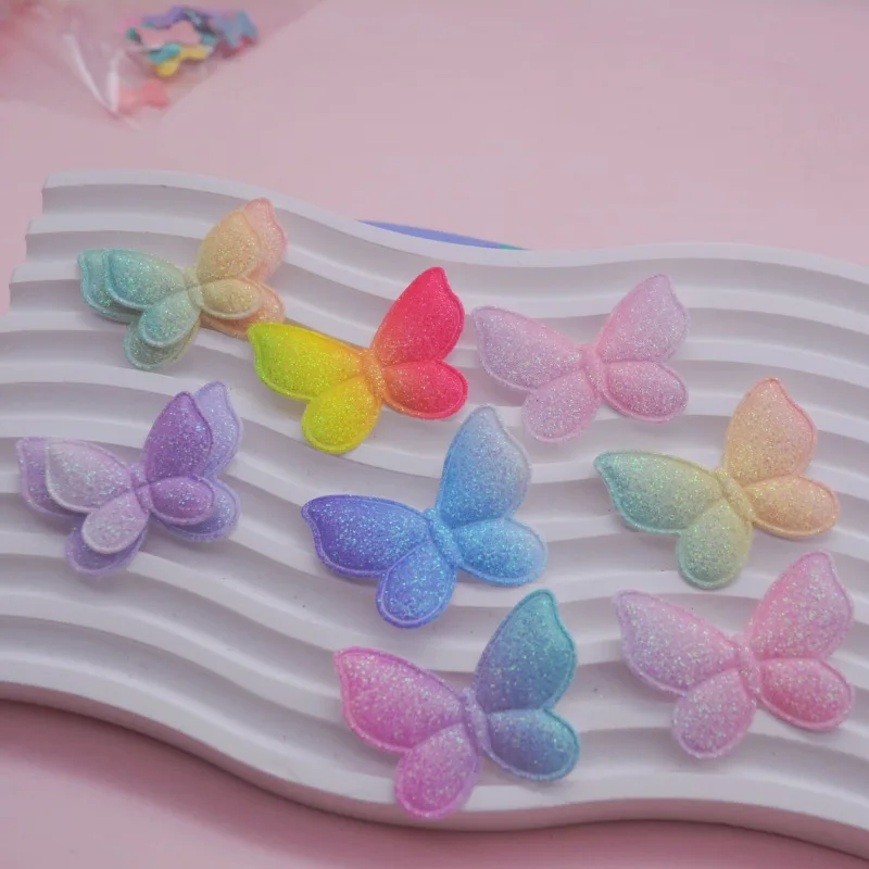 40 Stück glänzende Schmetterlings-Applikationen in zwei Größen, gepolstert, für Kinderhüte, zum Selbermachen von Haarbanden, Haarspangen, als Accessoires und zum Aufnähen. – Detail 3