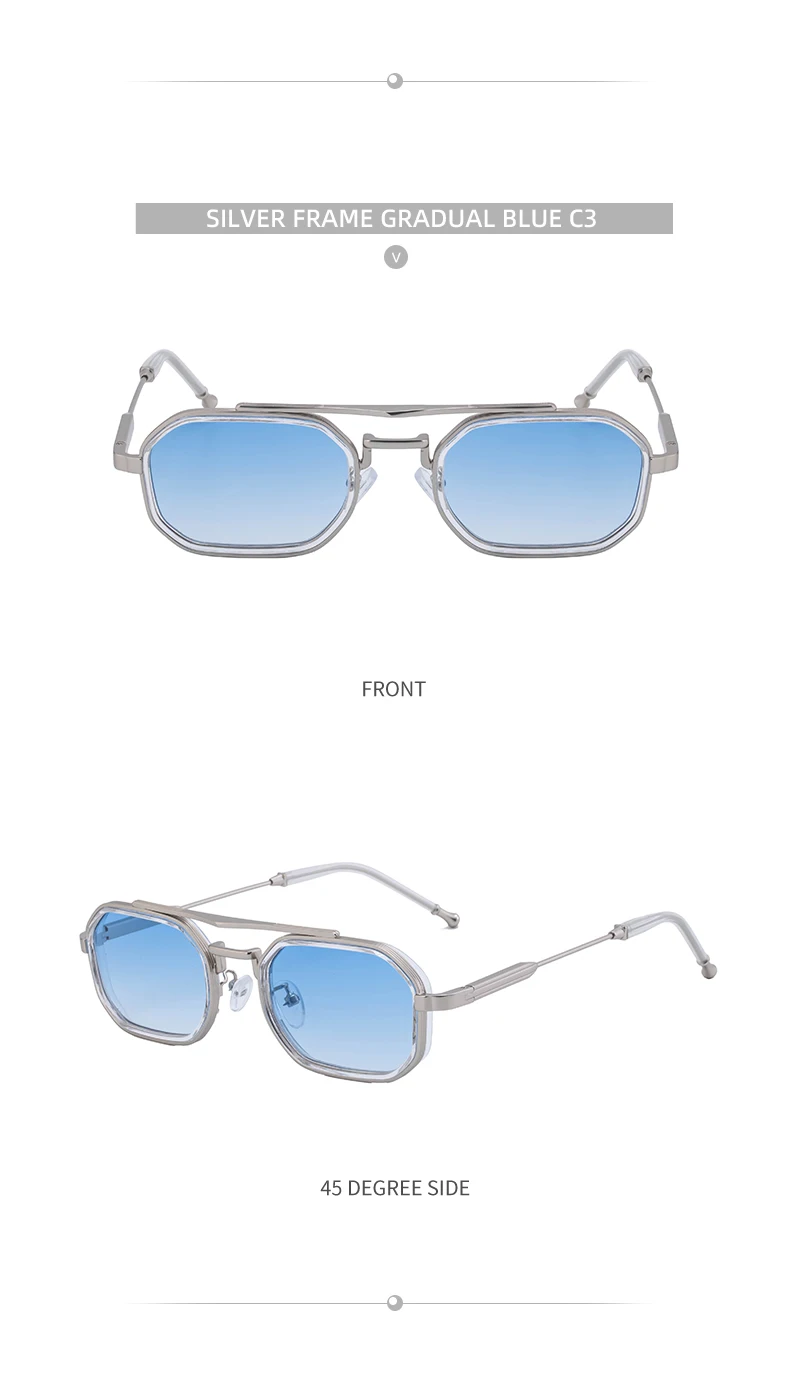 Steampunk Rechteckige Sonnenbrille für Herren 2026 Luxusmarke Retro Punk Sonnenbrillen für Männer Vintage Doppelbalken-Brillen UV400-Schutz – Detail 17