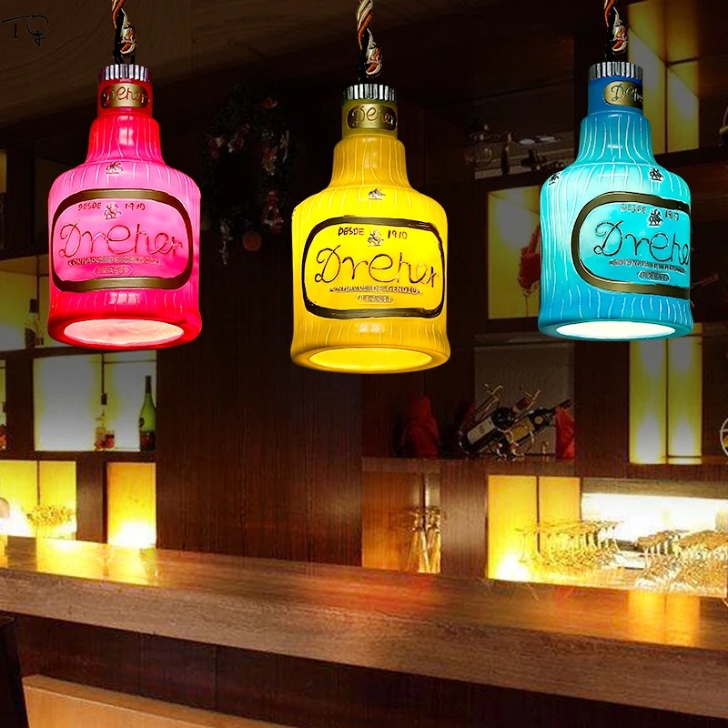 Warm Retro Vintage Wine Bottle Pendant Lights Macaroon Colorful Hanging Lamp Art Decor Home Bar Restaurant Kitchen Island Loft