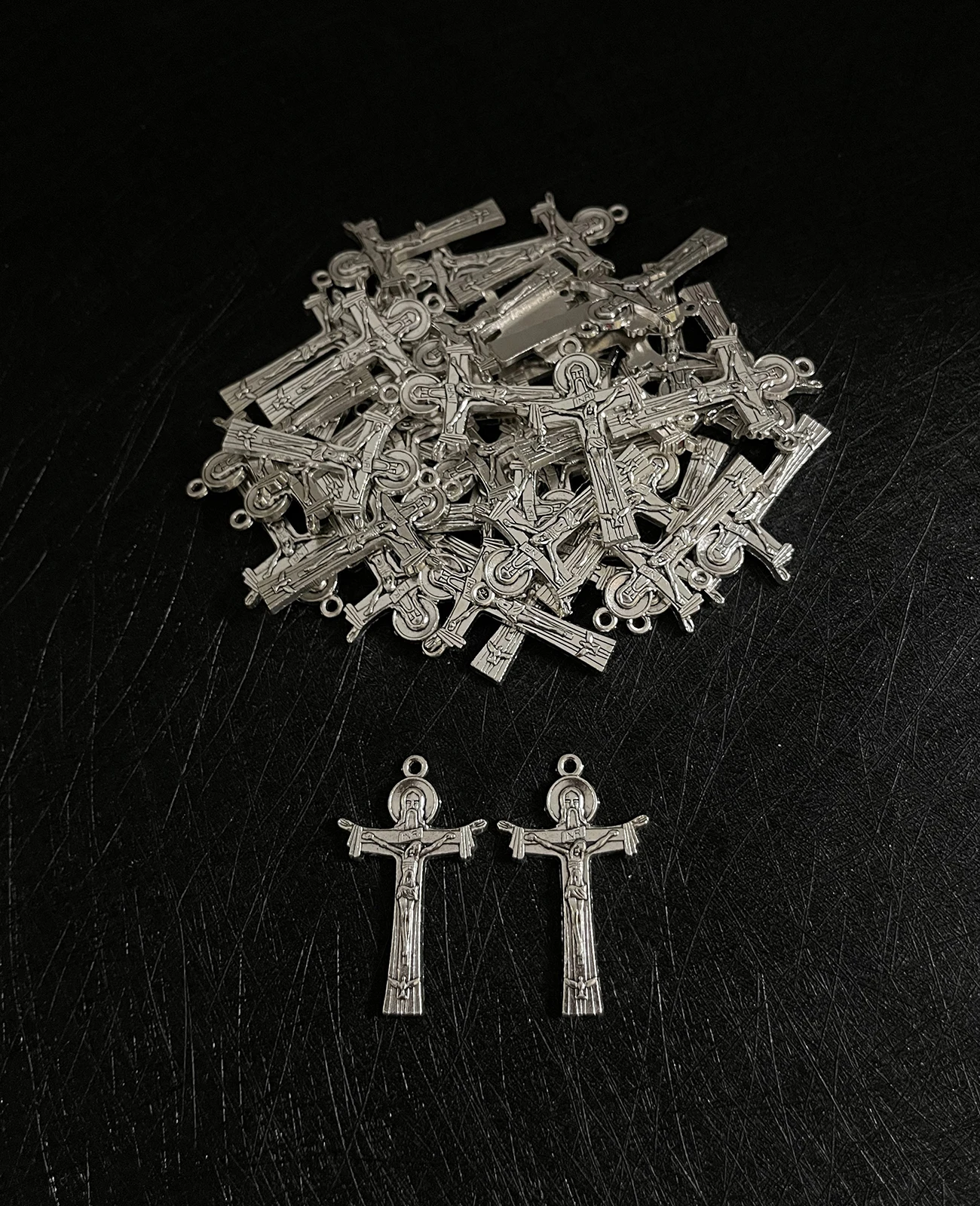 Cottvott 2 Sizes Holy Trinity Crucifix with God Father Cross Pendant Charms for DIY Rosary Chaplet Necklace Jewelry Making Parts