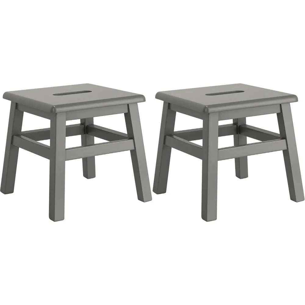 مقعد eHemco مصنوع من الخشب الصلب للبالغين والأطفال، 12.25 بوصة، رمادي، مجموعة من 2