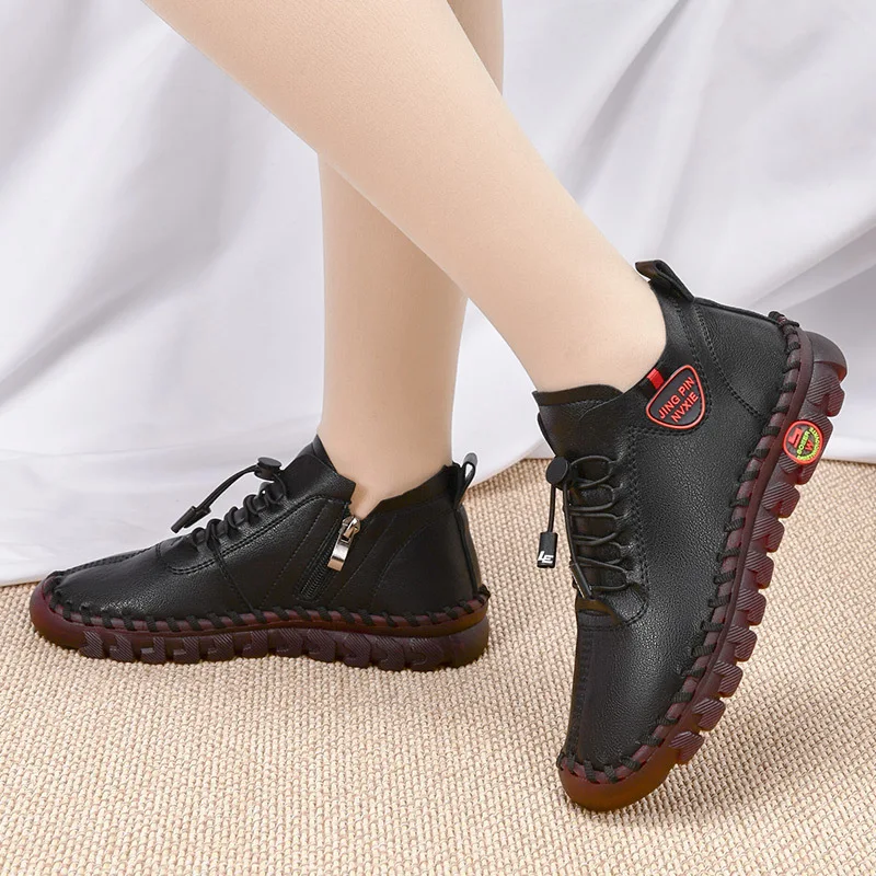 2023 New Spring Women Flat Shoes PU Leather Soft Comfortable Female Casual Shoes Non Slip Mom Walking Footwear Ladies Moccasins